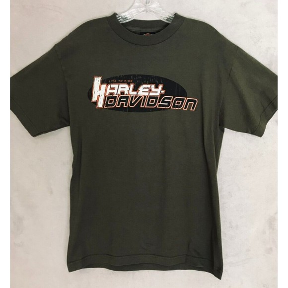 Harley-Davidson Mile High Motorcycles Spell Out T-Shirt Aurora CO Green‎ Medium - Picture 2 of 3